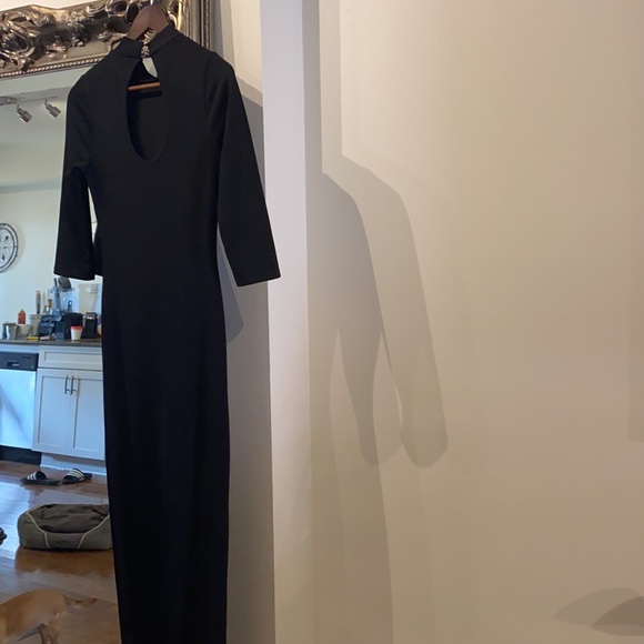 GORGEOUS High Thigh Slit Floor Length Dress Form Fitting with High Neckline - Picture 6 of 6